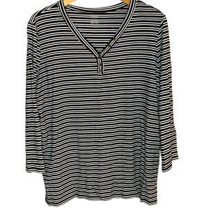 Rafaella Top Womens Size XL Weekender Leisure Button V-Neck Ribbed 3/4 Sleeve